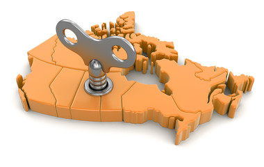 Poster - Map of Canada with winding key. Image with clipping path.