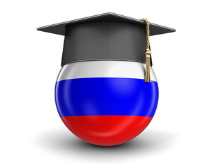 Poster - Graduation cap and Russian flag. Image with clipping path