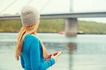 Blonde woman is jogging