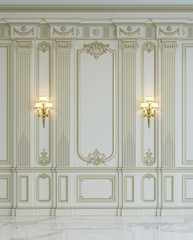 Canvas Print - White wall panels in classical style with gilding. 3d rendering