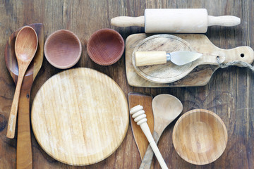 Wall Mural - empty wooden utensils on the table, rustic style