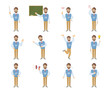 © inspiring.team - Male teacher emoji set on white background with funny emotions and expresiions.