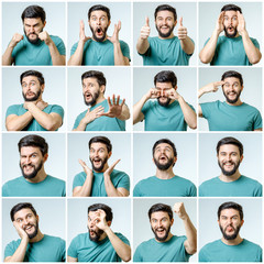 Set of young man's portraits with different emotions