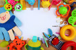 © dyageleva - Children's toys and accessorieson a wooden background