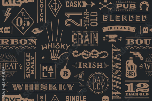 Plakaty do baru  wzor-z-rodzajami-whisky-i-recznie-rysowane-napisy-do-baru-pubu-kawiarni-festynu-i