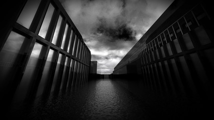 Poster - Abstract background building in the darkness, 3d illustration.