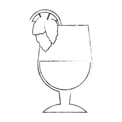 Sticker - blurred silhouette glass cup of cocktail with lemon and leaves decorative vector illustration