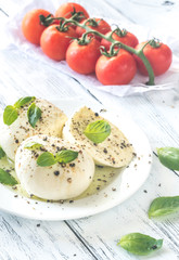 Poster - Mozzarella with cherry tomatoes and basil leaves