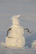 Snowman with stick arms in open meadow in Grand Teton National Park in winter