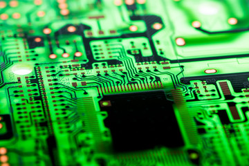 Close up of Electronic Circuits in Technology on  
Mainboard background (Main board,cpu motherboard,logic board,system board or mobo)