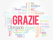 © dizain - Grazie (Thank You in Italian) Word Cloud background, all languages, multilingual for education or thanksgiving day
