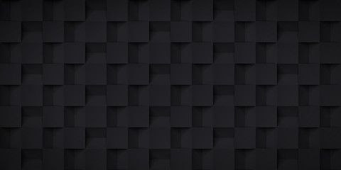 Poster - Volume realistic texture, cubes steps, black 3d geometric pattern, design vector dark background