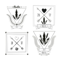 Sticker - set cards rustic celebration decoration vintage ornament image vector illustration