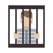 Male Prisoner Behind Bars Icon Image Vector Illustration Design 