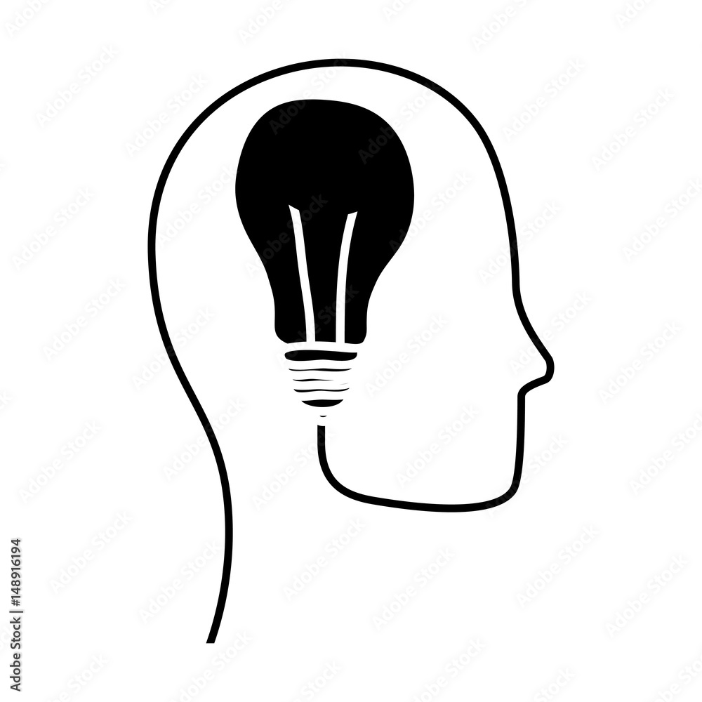 head with bulb light icon over white background. vector illustration ...