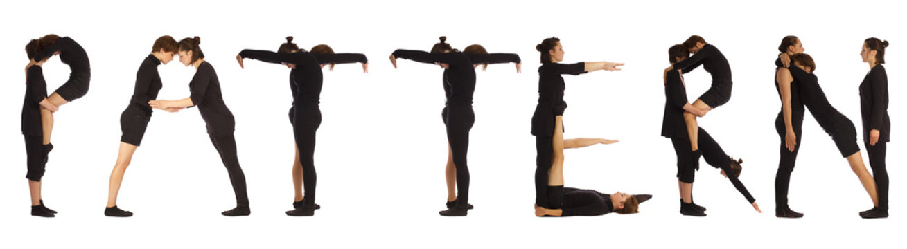 Black dressed people forming word PATTERN