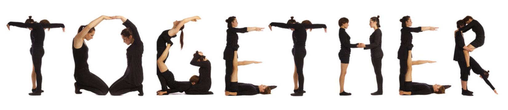 Black dressed people forming word TOGETHER