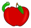 Robak zjada czerwone jablko