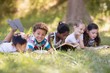 © WavebreakMediaMicro - Group of friends reading book at campsite