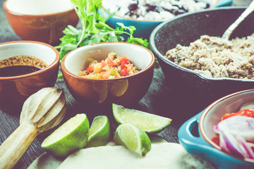 Ingredients for traditional mexican burrito