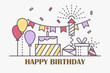 © sweet kiwi - Birthday card. Linear graphics. vector illustration