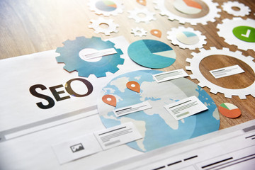 Wall Mural - seo banner concept design. concept for website and mobile website development and optimization, app 