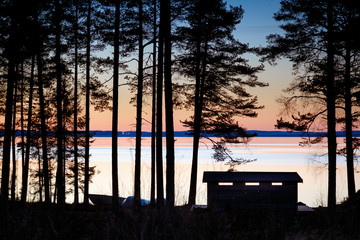 Wall Mural - Small cabin by the lake