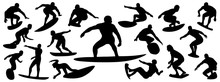 Surfing Silhouette, Vector Set Of Surfer Silhouette, Surf Vector Pack