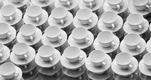 Many Empty White Ceramic Cups Top View