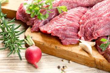 Wall Mural - Raw, fresh beef meat with spices, seasoning ready for baking - roasting 