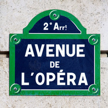 Avenue De L'Opera Street Sign In Paris