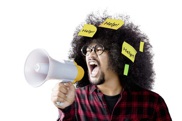 Wall Mural - Man holding megaphone with sticky notes