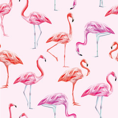 Wall Mural - Flamingo seamless pattern pink background