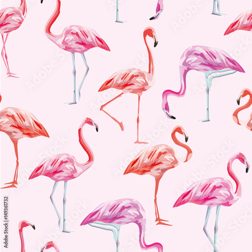 Naklejka - mata magnetyczna na lodówkę Flamingo seamless pattern pink background