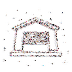 People placed in house symbol .3D illustration.