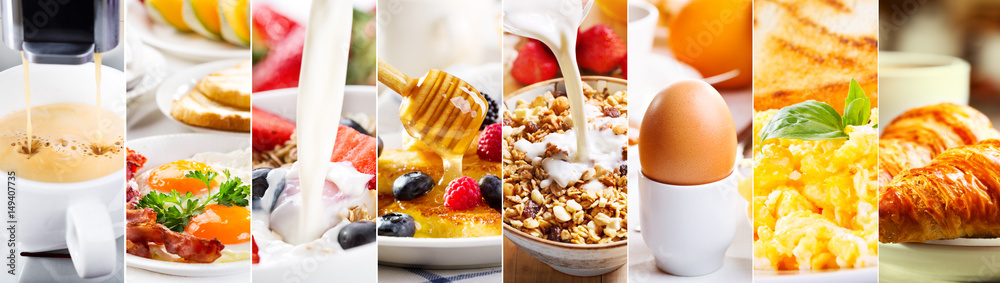 collage of healthy breakfast - obrazy, fototapety, plakaty 