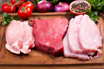 Wall Mural - various meat on a wooden board