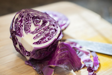 Red Cabbage on a Cutting Board