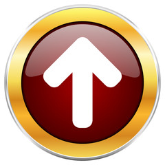 Aufkleber - Up arrow red vector icon with golden border isolated on white background.