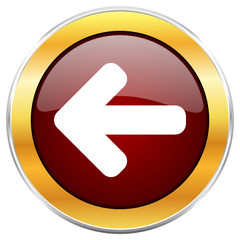 Aufkleber - Left arrow red vector icon with golden border isolated on white background.