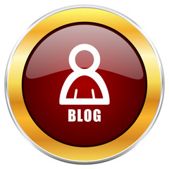 Aufkleber - Blog red vector icon with golden border isolated on white background.  
