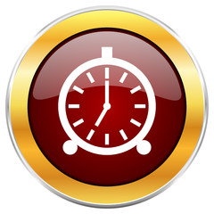 Poster - Alarm red vector icon with golden border isolated on white background.  
