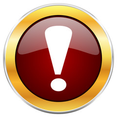 Aufkleber - Exclamation sign red vector icon with golden border isolated on white background.  
