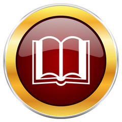 Aufkleber - Book red vector icon with golden border isolated on white background.