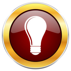 Poster - Bulb red vector icon with golden border isolated on white background.