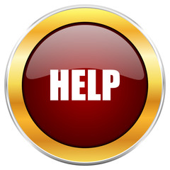 Poster - Help red vector icon with golden border isolated on white background.