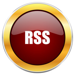 Aufkleber - Rss red vector icon with golden border isolated on white background.