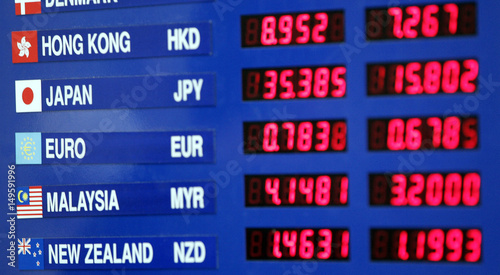 Currency Exchange Rates Are Shown At Money Exchange Site In New York - 