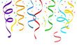 © Kateina - Hanging colorful streamers and falling confetti on white background - vector illustration