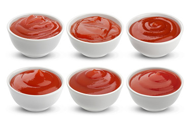 Wall Mural - Tomato ketchup in bowl isolated on white background. Collection